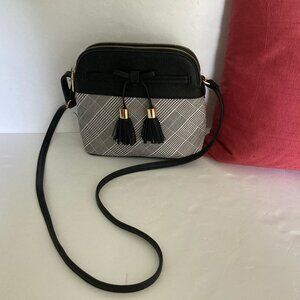 Mia K Collection Black White Crossbody Shoulder Handbag Tassels